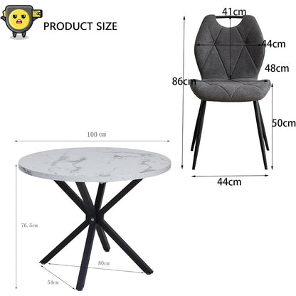Runder Esstisch Set mit 4 Polsterstühlen im Nordic Stil
