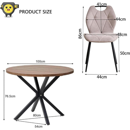 Runder Esstisch Set mit 4 Polsterstühlen im Nordic Stil