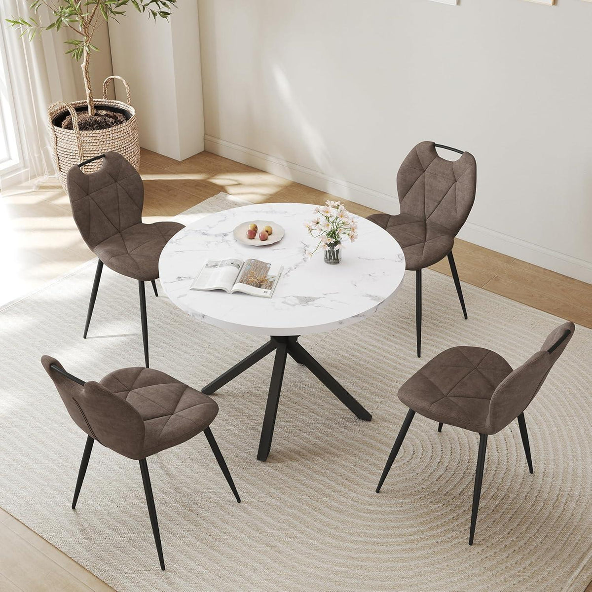 Runder Esstisch Set mit 4 Polsterstühlen im Nordic Stil