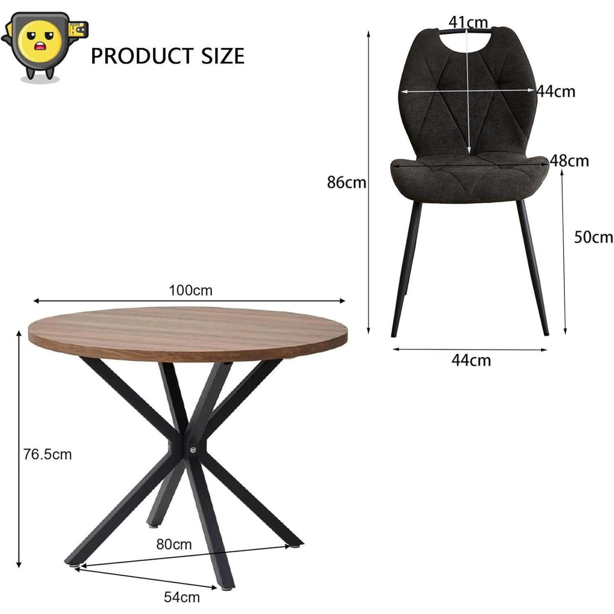 Runder Esstisch Set mit 4 Polsterstühlen im Nordic Stil