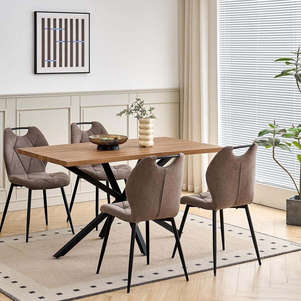 5-teiliges Esszimmer-Set: 140cm Tisch + 4 gepolsterte Stühle