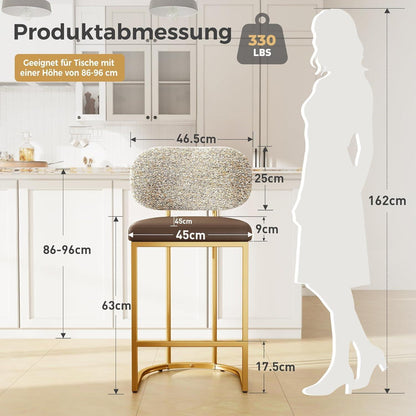 Barhocker mit Lehne & Fußstütze – Metallgestell, Kaffeefarbe