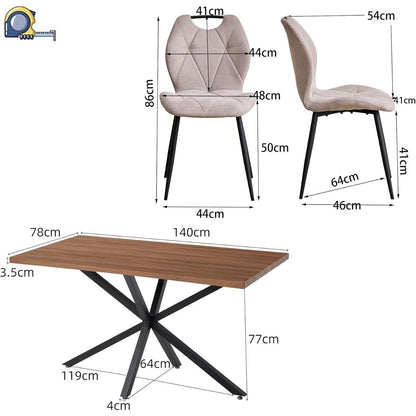 5-teiliges Esszimmer-Set: 140cm Tisch + 4 gepolsterte Stühle
