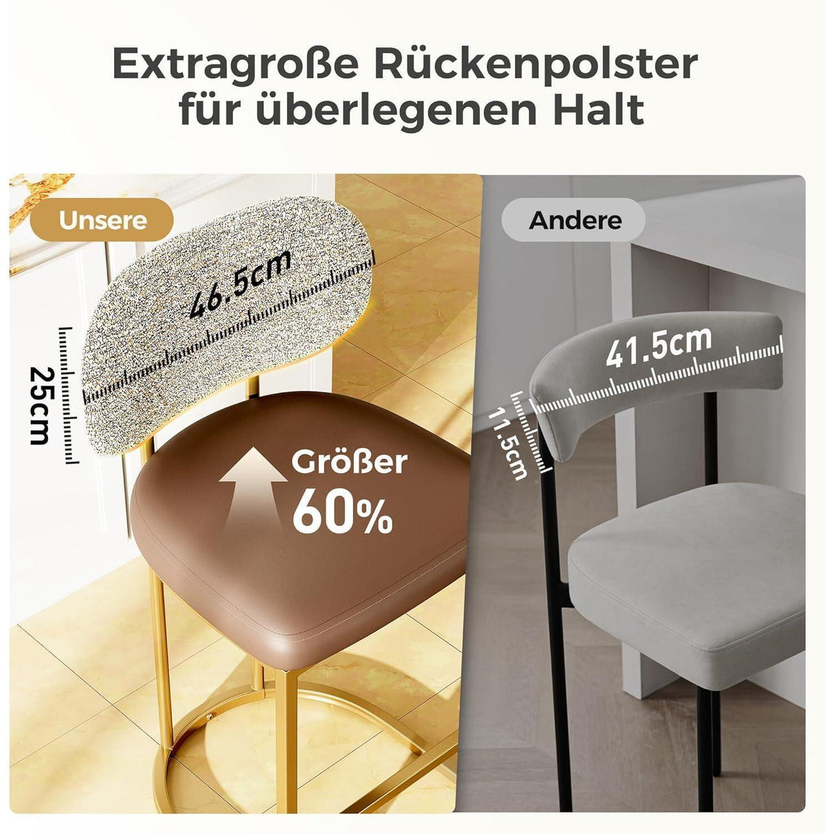 Barhocker Set 2er mit Lehne & Fußstütze – Kaffeefarbe