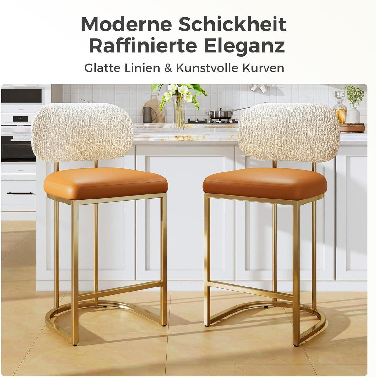 Barhocker Set 2er mit Lehne & Fußstütze – Metallgestell