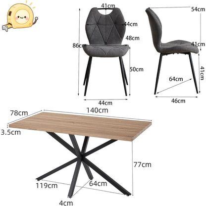 5-teiliges Esszimmer-Set: 140cm Tisch + 4 gepolsterte Stühle