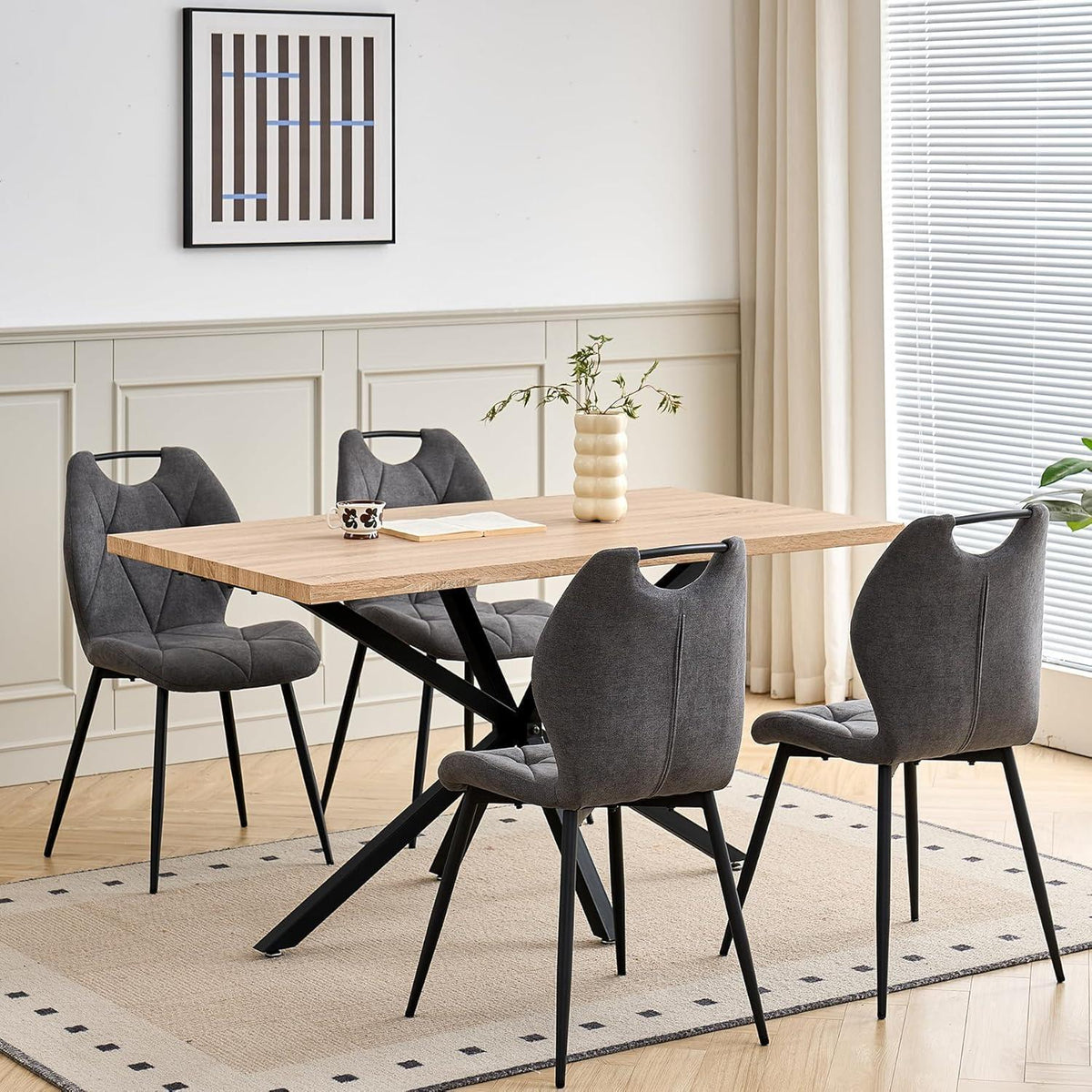 5-teiliges Esszimmer-Set: 140cm Tisch + 4 gepolsterte Stühle