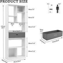 Hohes Bücherregal mit Schublade – Weiß, 60x24x170 cm