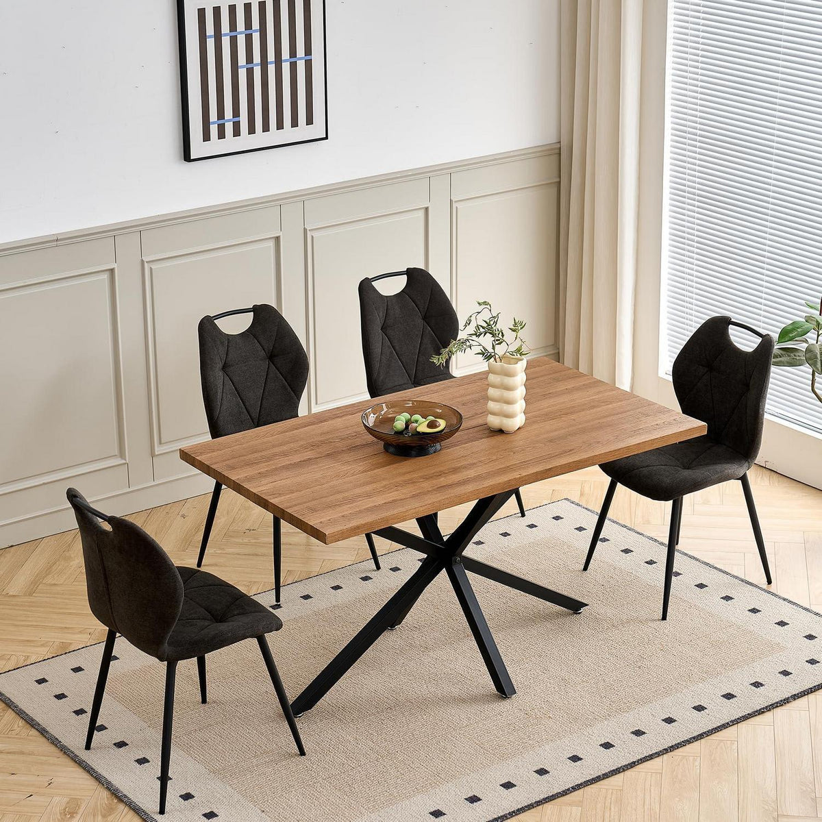 5-teiliges Esszimmer-Set: 140cm Tisch + 4 gepolsterte Stühle