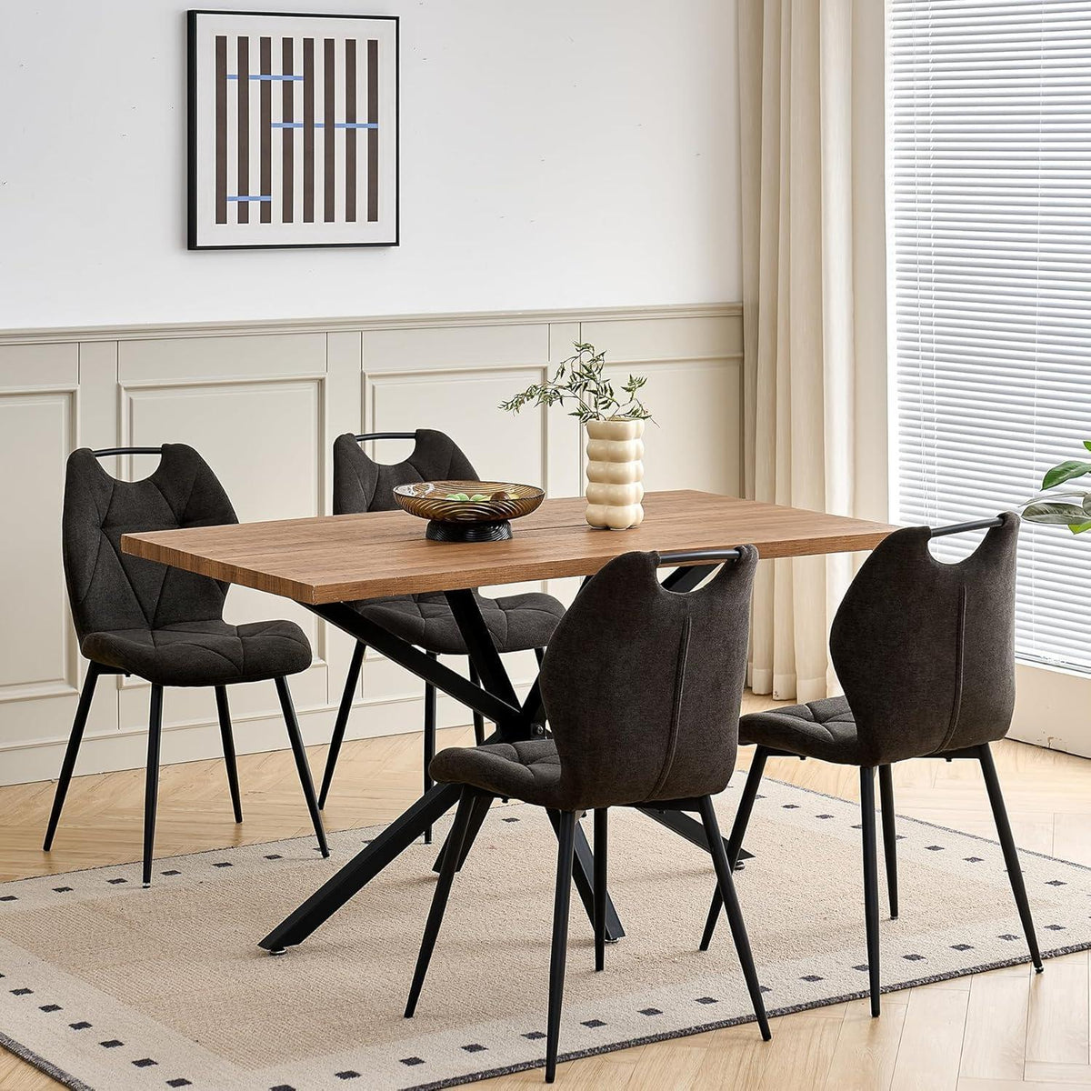 5-teiliges Esszimmer-Set: 140cm Tisch + 4 gepolsterte Stühle