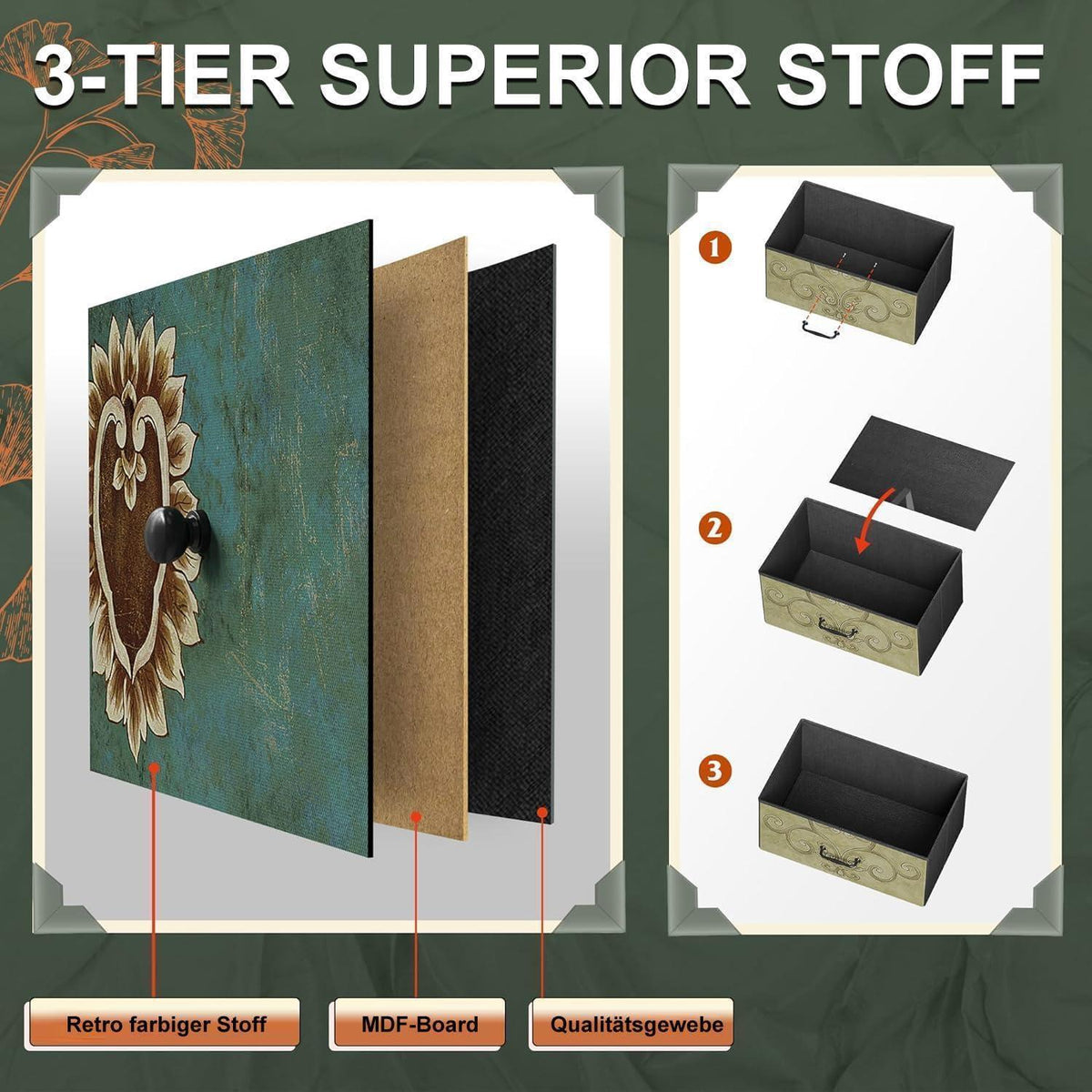 Boho Kommode mit 8 Stoffschubladen & Stahlrahmen