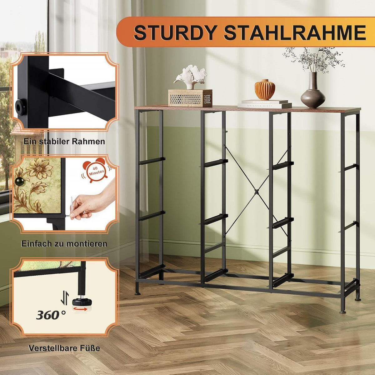Schmale Kommode mit 9 Stoffschubladen & Metallrahmen