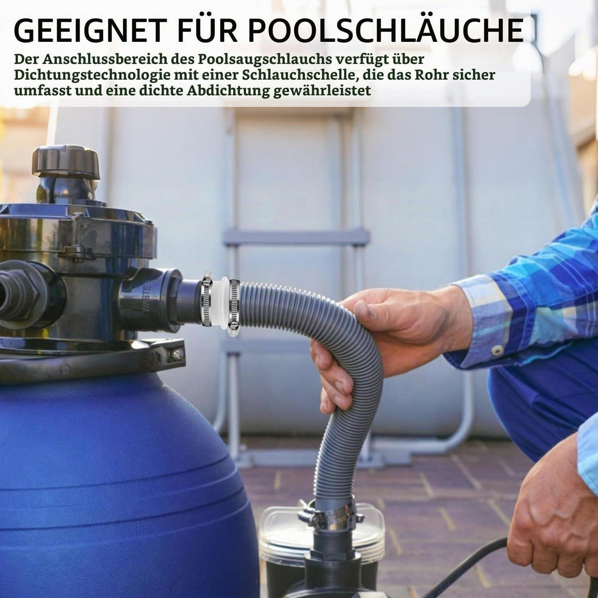 4x Poolschlauch Verbinder 38mm mit Schlauchschellen