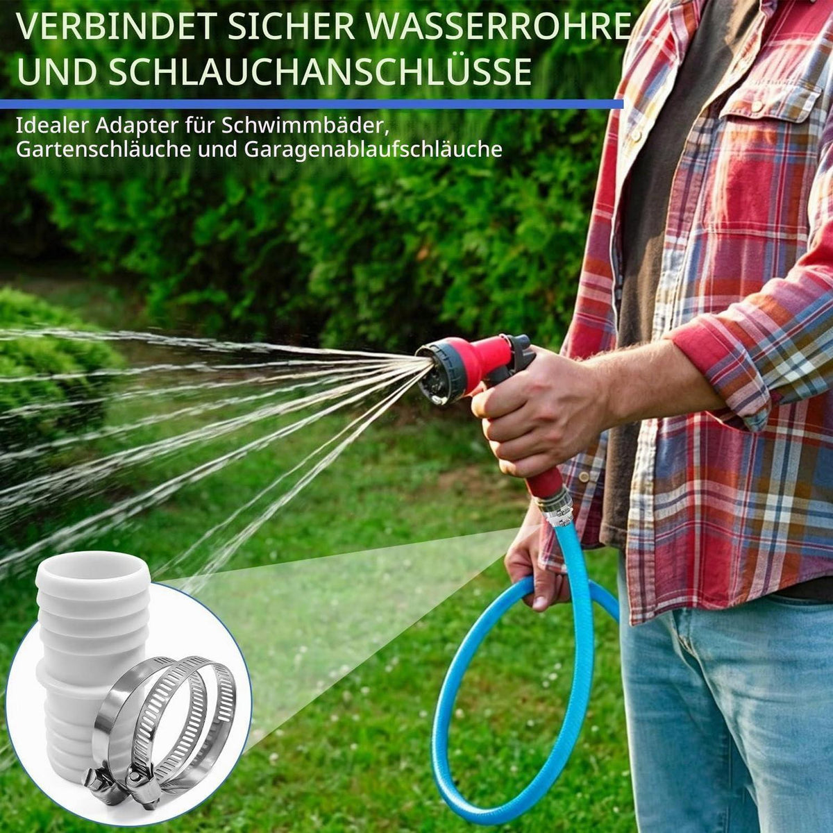 4x Poolschlauch Verbinder 38mm mit Schlauchschellen