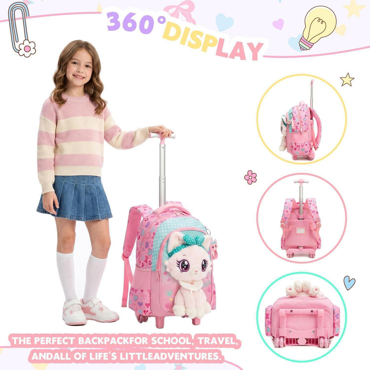 Schulrucksack Trolley Mädchen Katze – 3-teiliges Set für Grundschule