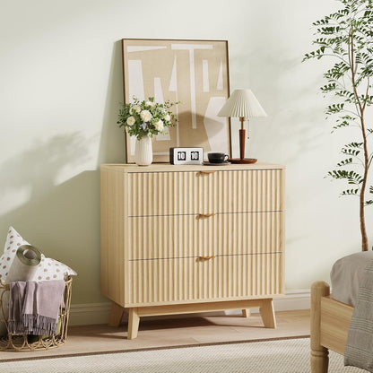 Kommode 3 Schubladen Eiche Natur | Schlafzimmer Sideboard 80x40 cm