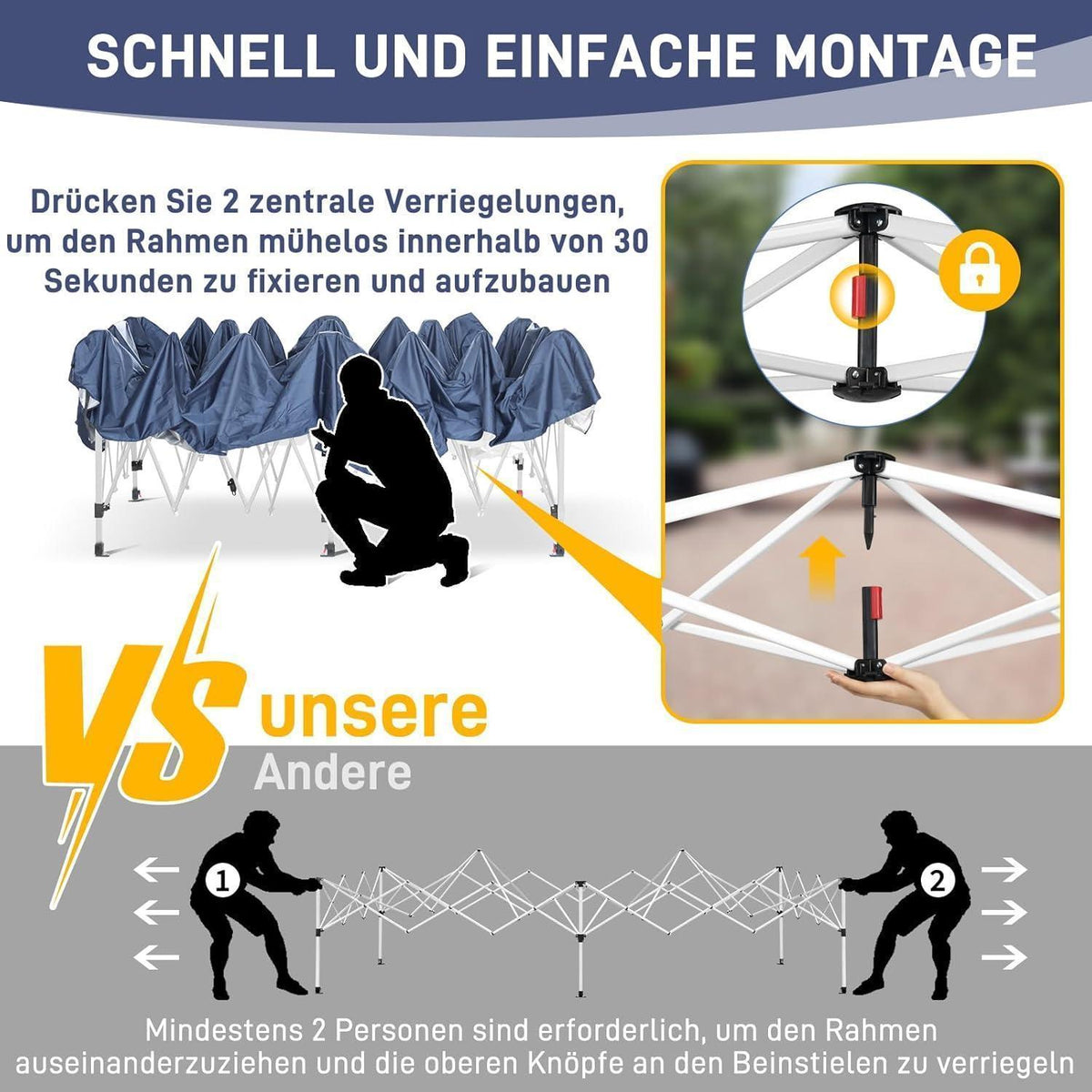 3x3m Faltpavillon mit Seitenteilen – UV-Schutz & Höhenverstellbar
