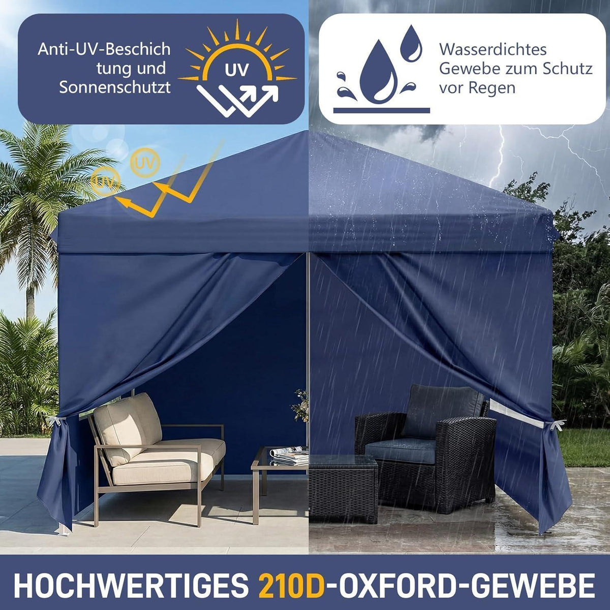 3x3m Faltpavillon mit Seitenteilen – UV-Schutz & Höhenverstellbar