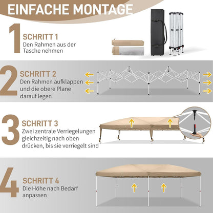 3x6m Faltpavillon mit 6 Seitenteilen – UV-Schutz & Höhenverstellbar