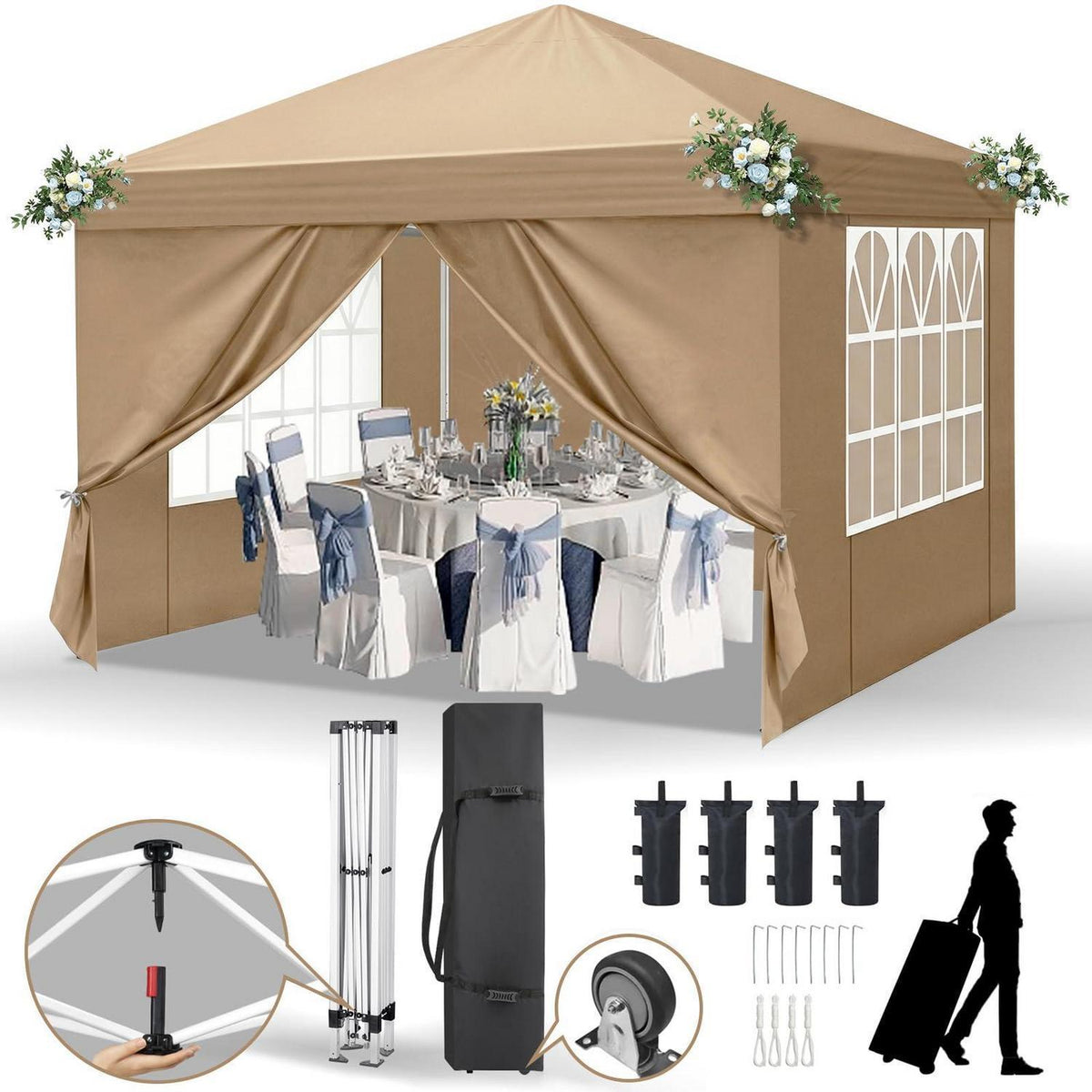 3x3m Faltpavillon mit Seitenteilen – UV-Schutz & Höhenverstellbar