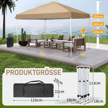 3x3m Faltpavillon mit Seitenteilen – UV-Schutz & Höhenverstellbar