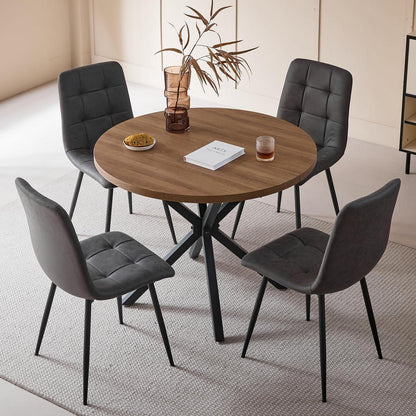 Moderner Esstisch Set 100cm + 4 Stühle Dunkelgrau/Holz