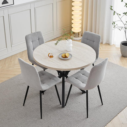 Runder Esstisch Set 100cm mit 4 Samtstühlen (Gelb/Grau)