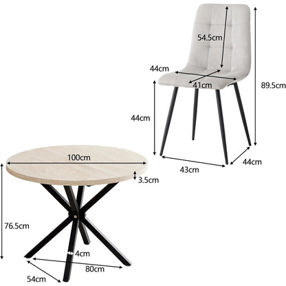 Runder Esstisch Set 100cm mit 4 Samtstühlen (Gelb/Grau)