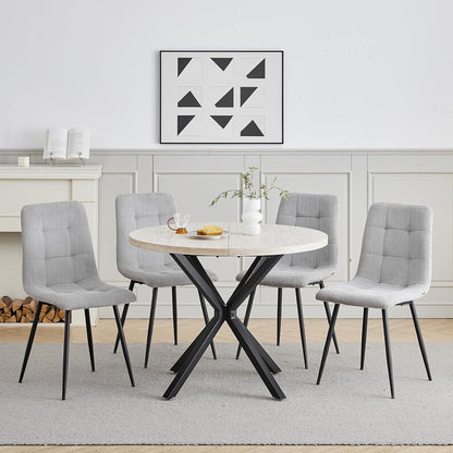Runder Esstisch Set 100cm mit 4 Samtstühlen (Gelb/Grau)
