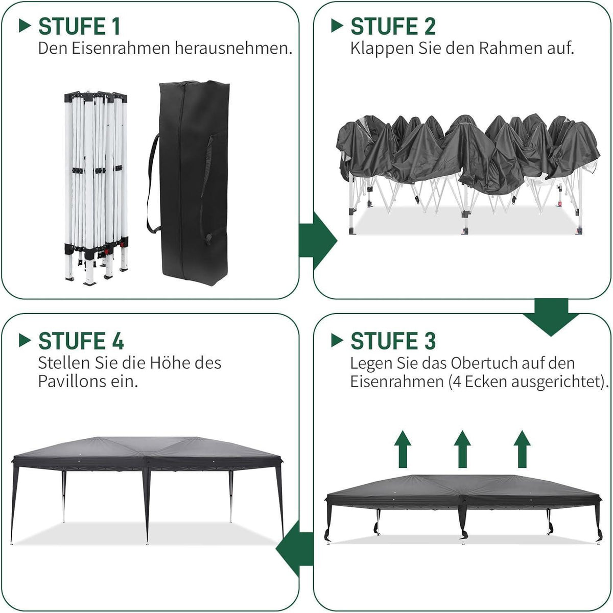 3x6m Faltpavillon mit 6 Seitenteilen – UV-Schutz & Höhenverstellbar
