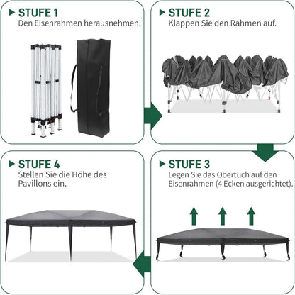 3x6m Faltpavillon mit 6 Seitenteilen – UV-Schutz & Höhenverstellbar