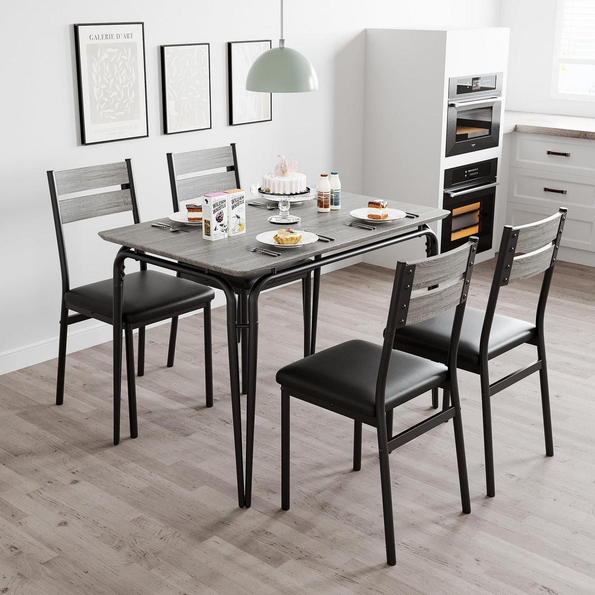 Esszimmer Set Grau – Tisch mit 4 gepolsterten Stühlen