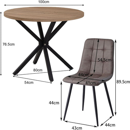 Runder Esstisch Set 4 Stühle Lederoptik Modern
