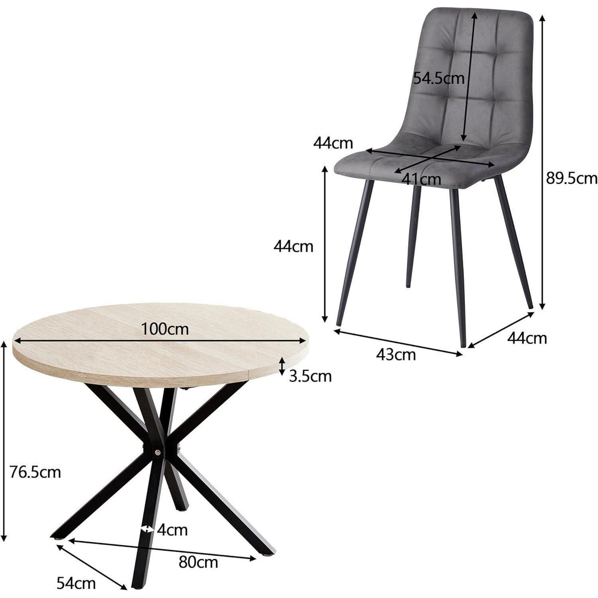Runder Esstisch Set 100cm mit 4 Sesseln in Lederoptik