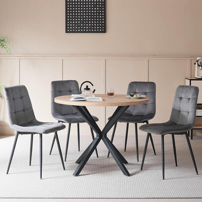 Moderner Esstisch Set mit 4 Samtstühlen (100cm)