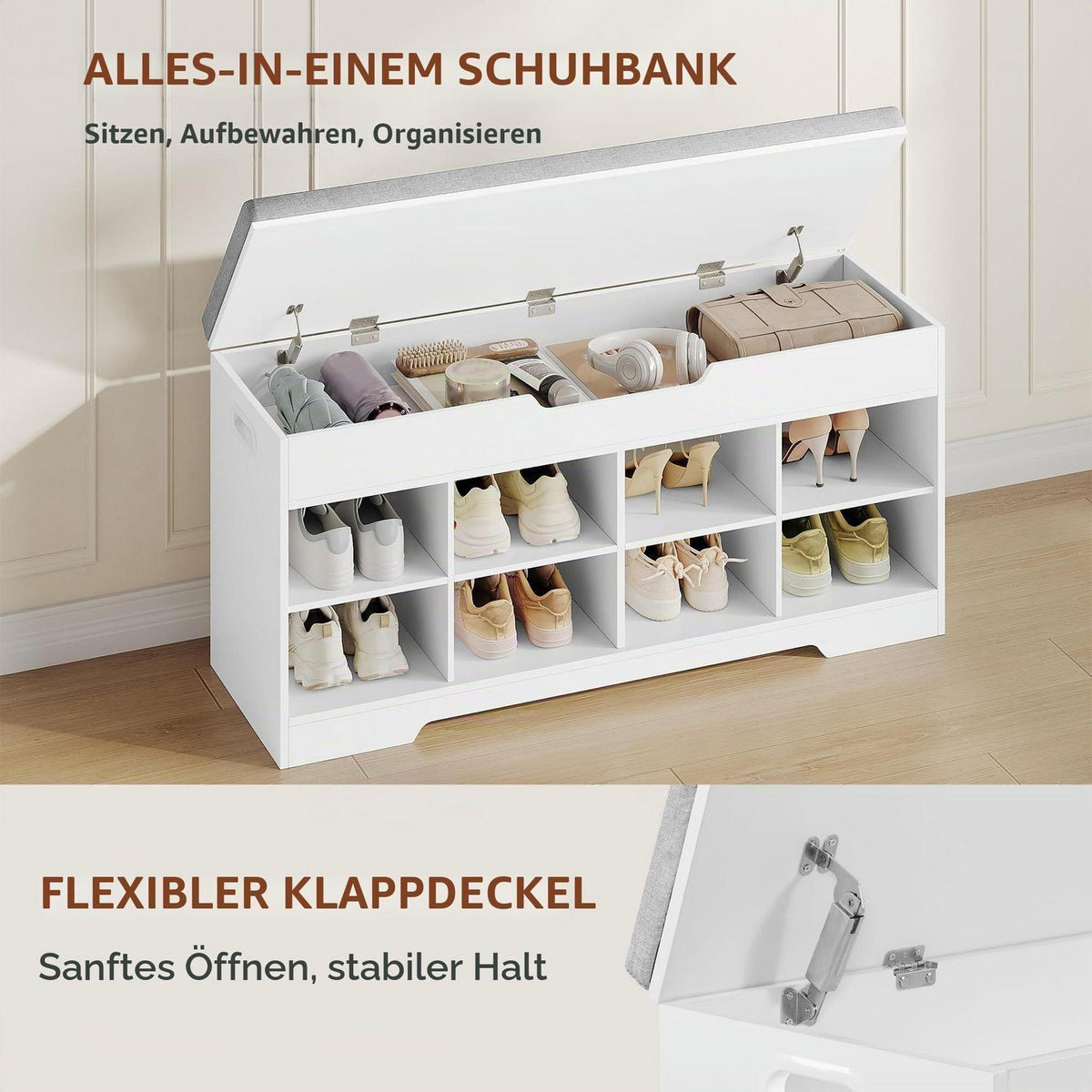 Sitzbank mit Schuhfach | Schuhschrank Leinenweiß | 104x32x50cm