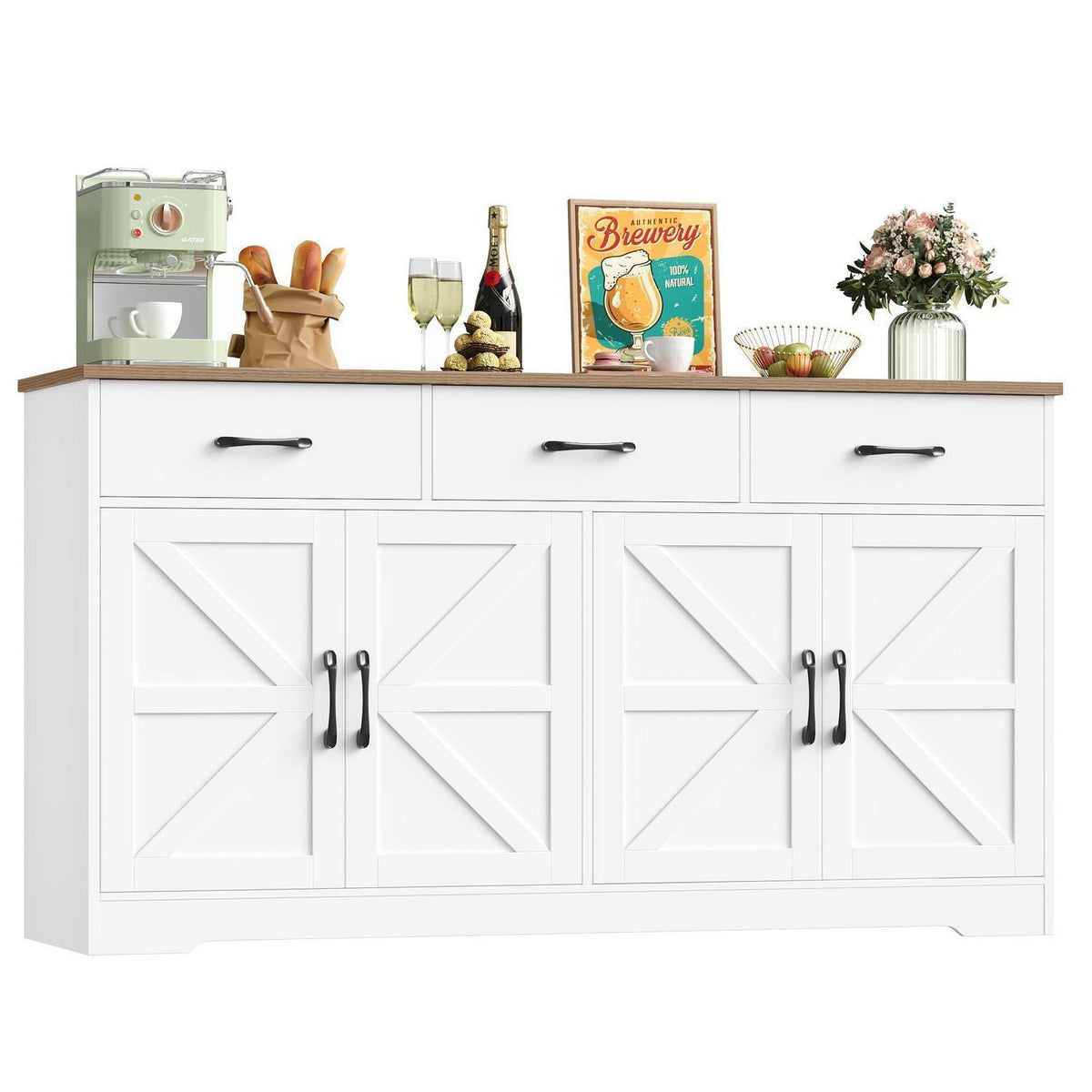 Sideboard 150cm – Weißes Küchenbuffet mit Arbeitsplatte & Schubladen