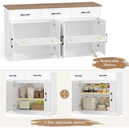 Sideboard 150cm – Weißes Küchenbuffet mit Arbeitsplatte & Schubladen