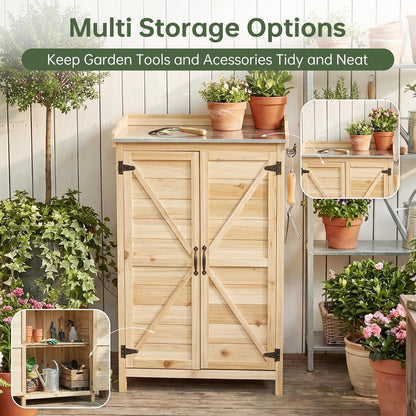 Holz Gartenschrank mit Tisch & Haken – 64x40x95 cm