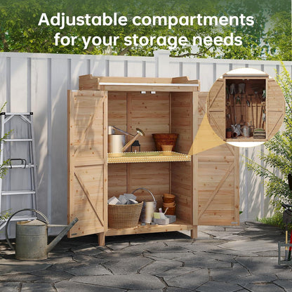 Holz Gartenschrank mit Tisch & Haken – 64x40x95 cm