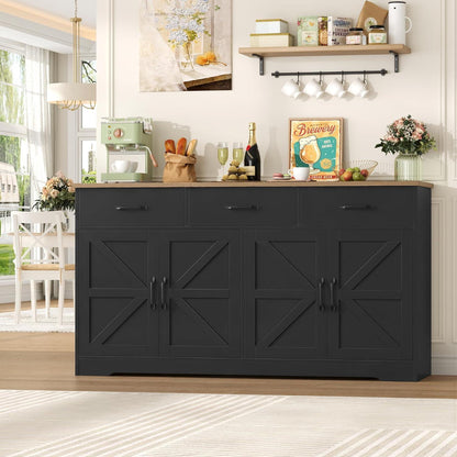 Sideboard 150cm Schwarz – Küchenschrank mit Arbeitsplatte & Schubladen
