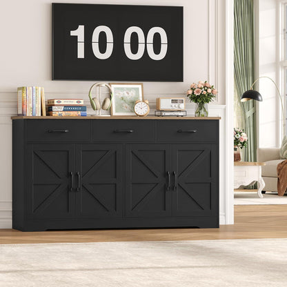 Sideboard 150cm Schwarz – Küchenschrank mit Arbeitsplatte & Schubladen
