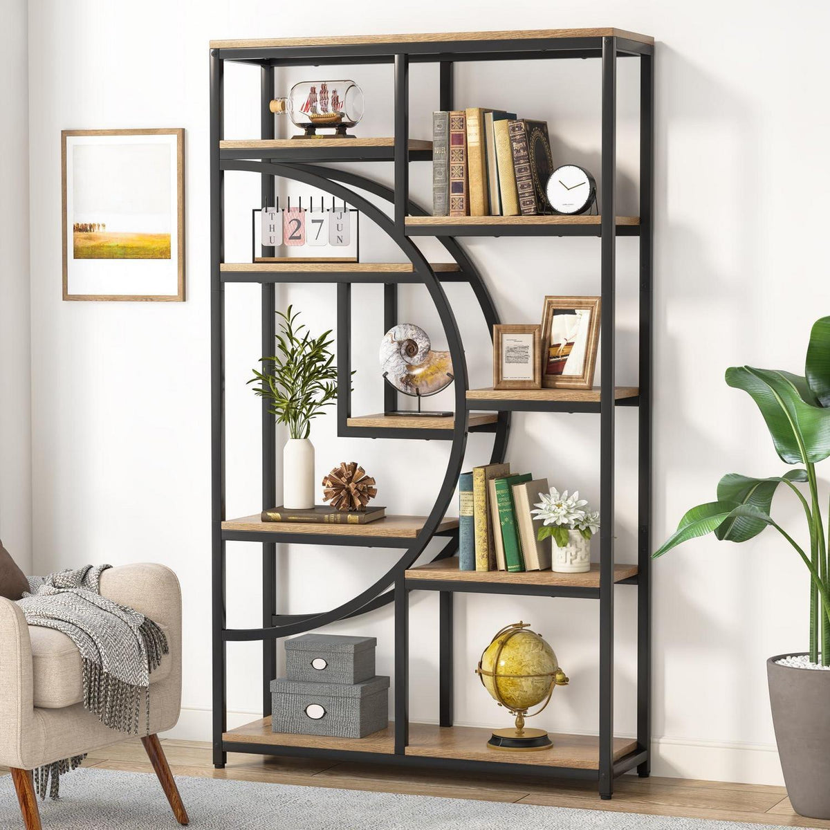 Industrielles Bücherregal 5-Etagen – Hohes Etagere für Wohnzimmer