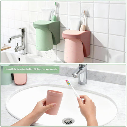 2x Zahnbürstenhalter mit Becher – Bohrlos & Hygienisch