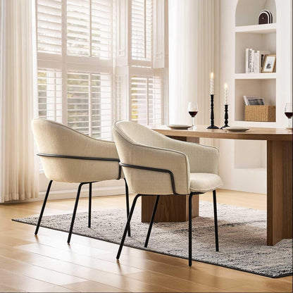 Esszimmerstuhl mit Armlehnen, Beige Chenille Modern