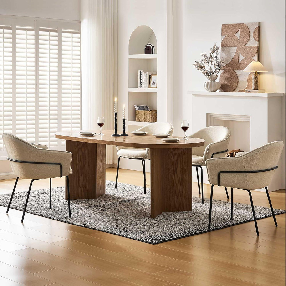 Esszimmerstuhl mit Armlehnen, Beige Chenille Modern