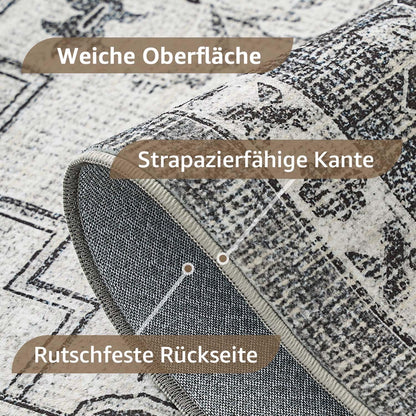 Vintage Kurzflor Teppich Grau 240x340 cm – Waschbar & Faltbar