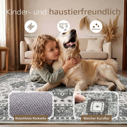Vintage Küchenläufer Grau 60x180 cm – Waschbar & Rutschfest