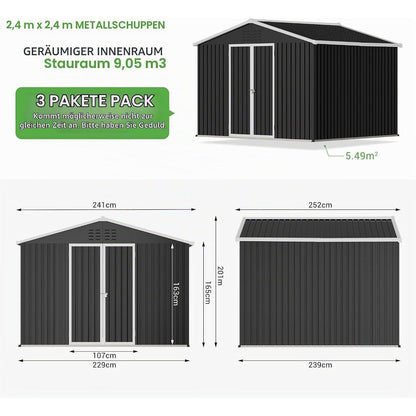 Gartenhaus Metall 250x248cm mit Pultdach & Türriegel