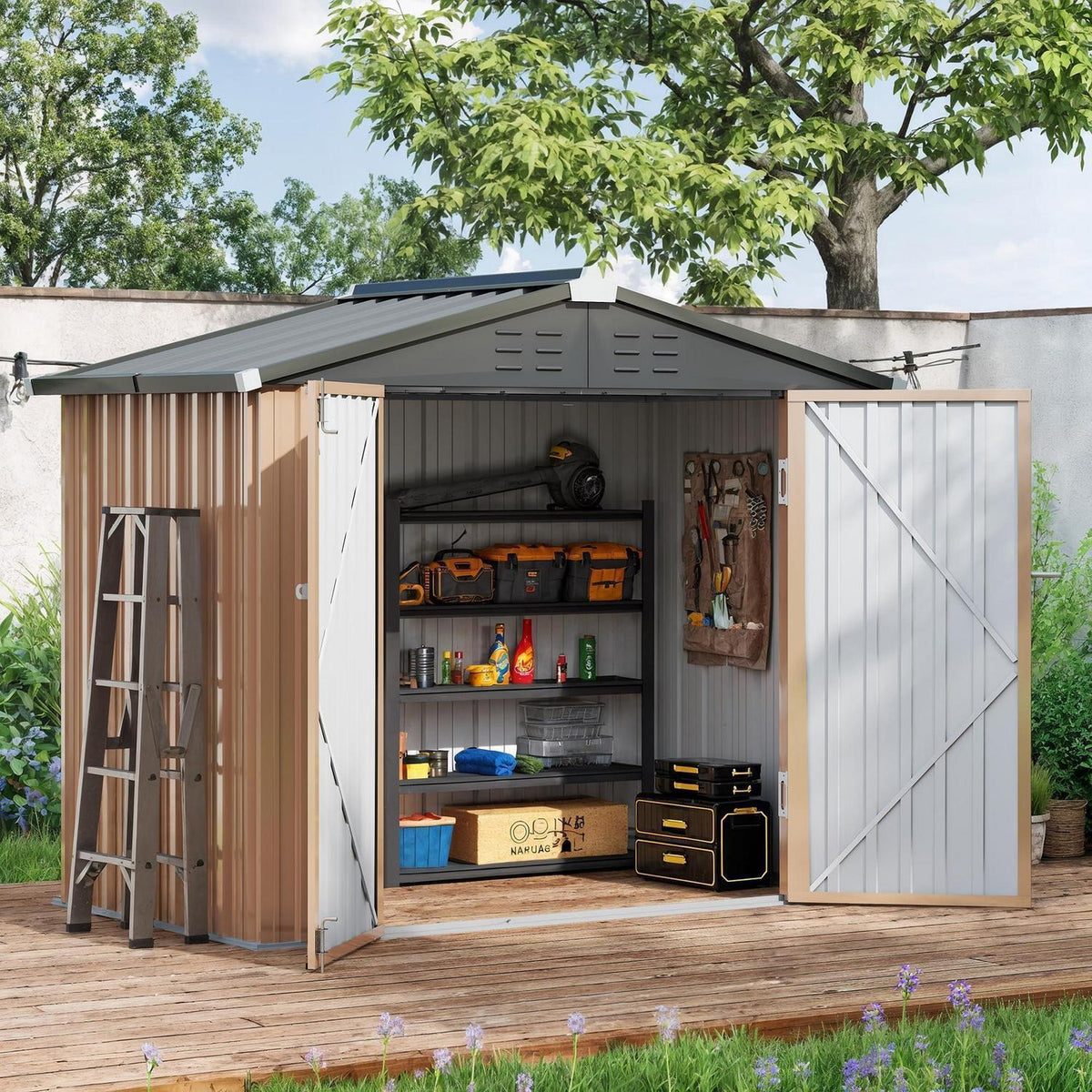 Gartenhaus Metall 196x119cm – Gerätehaus mit Pultdach Braun